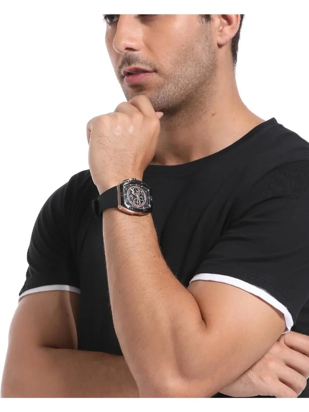 Men's Red Fashion 5ATM Waterproof Quartz Luxury Chronograph Analog Wrist Watches